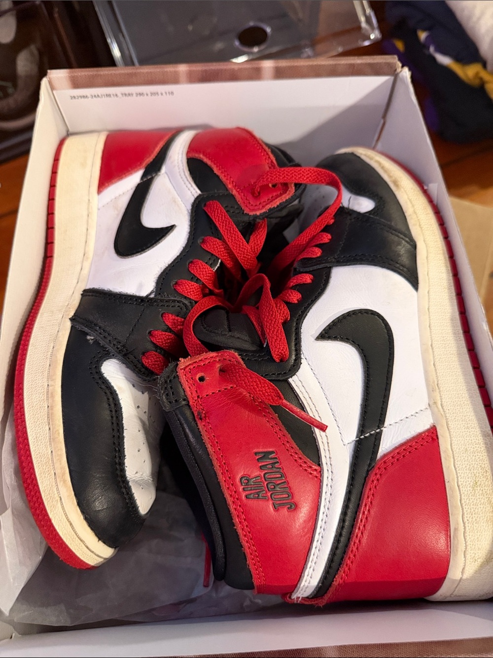 Jordan High-Top Sneakers in Red, White & Black